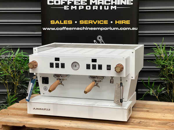 La Marzocco Linea 2 group white with wooden accents