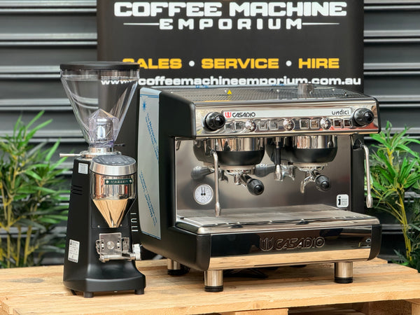 Brand New Casadio Undici 2 Group Compact Coffee Machine & Mazzer Super Jolly V Pro Electronic Coffee Grinder Package