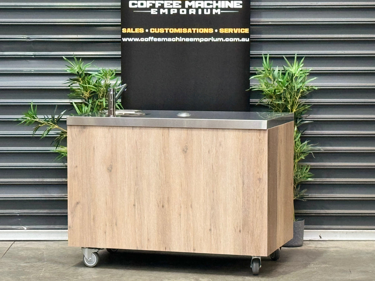 Brand New Stainless Steel 120cm Coffee Cart Coastal Wood Coffee