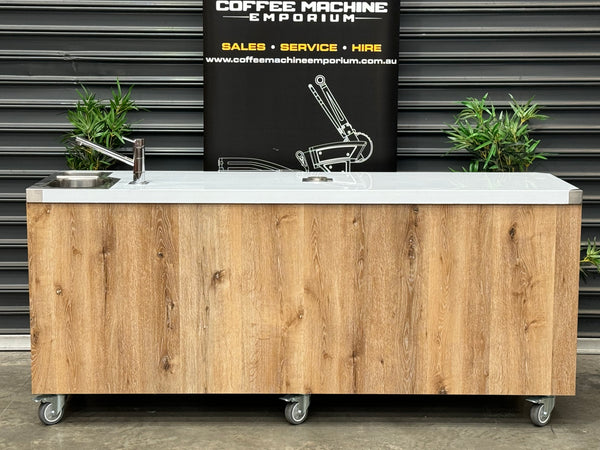 Brand New Stainless Steel 200cm Coffee Cart with the Works - Natural Oak