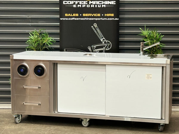 Brand New Stainless Steel 200cm Coffee Cart with the Works - Natural Oak