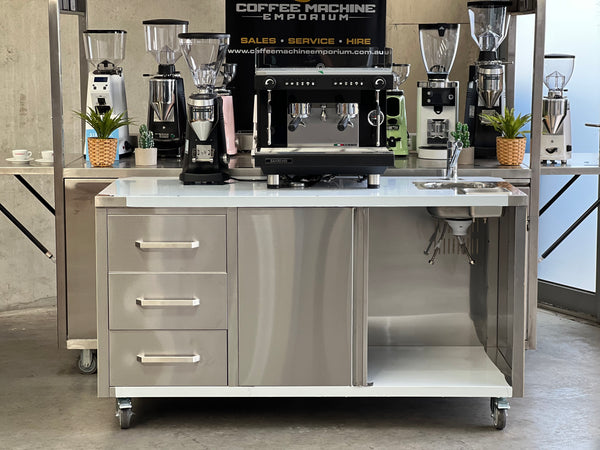 Brand New Stainless Steel 160cm Coffee Cart - Zoe Compact Package (Black)