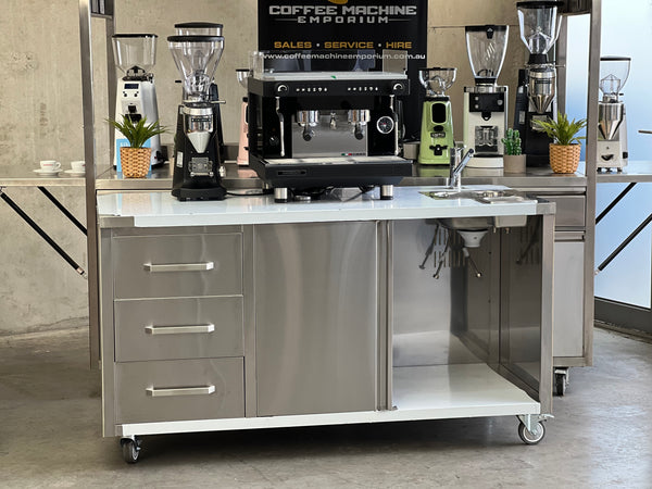 Brand New Stainless Steel 160cm Coffee Cart - Zoe Compact Package (Black)