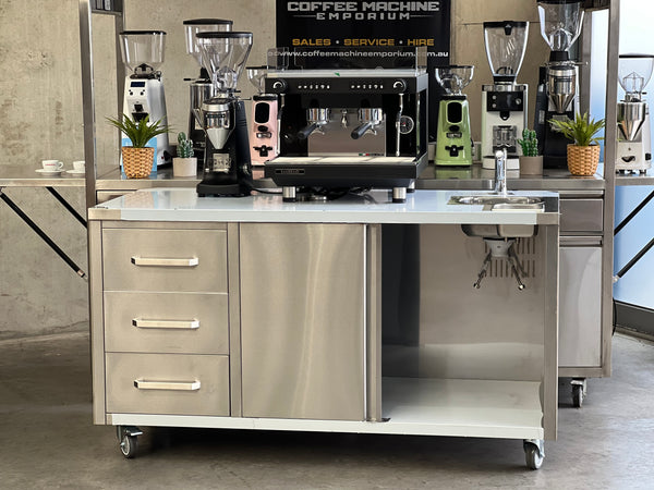 Brand New Stainless Steel 160cm Coffee Cart - Zoe Compact Package (Black)