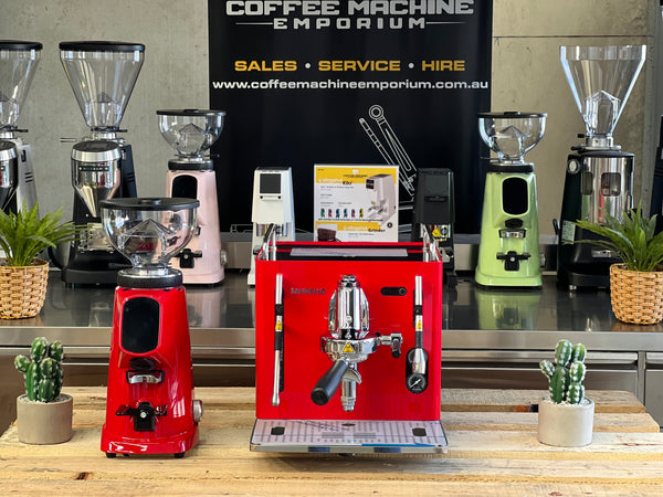 Brand New Sanremo Cube 1 Group Coffee Machine & AllGround Grinder Package - Racing Red