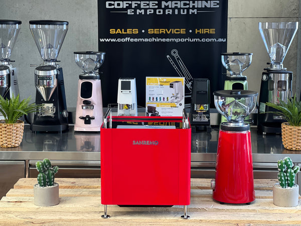 Brand New Sanremo Cube 1 Group Coffee Machine & AllGround Grinder Package - Racing Red
