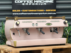 La Marzocco GB5 3 Group Commercial Coffee Machine in Dusty Pink & Gold finish. Coffee Machine Emporium Australia