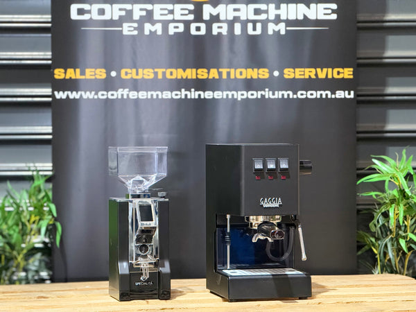 Brand New Gaggia Classic 1 Group Espresso Machine & Eureka Mignon Specialita 55 Coffee Grinder