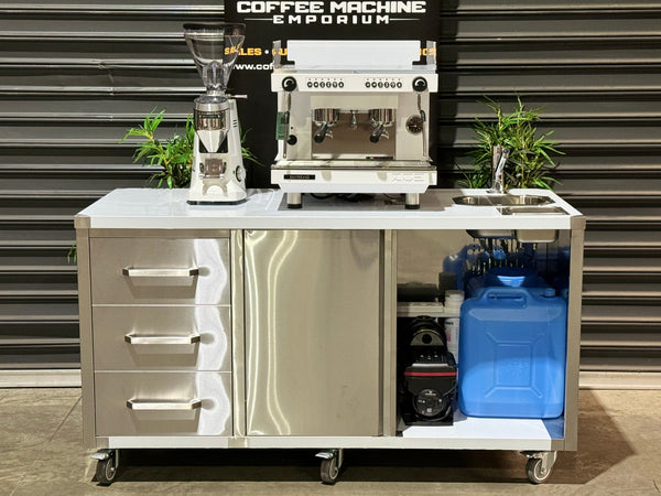 Brand New Stainless Steel 160cm Coffee Cart Zoe Compact Package