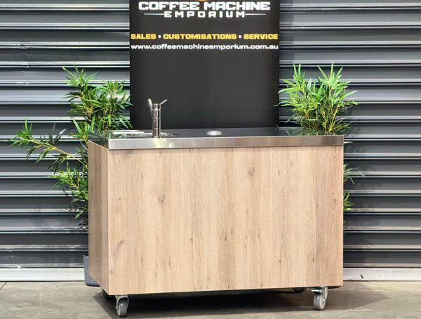 Brand New Stainless Steel 120cm Coffee Cart - Coastal Wood