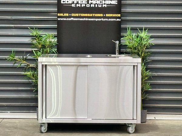 Brand New Stainless Steel 120cm Coffee Cart - Coastal Wood