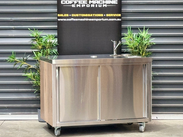 Brand New Stainless Steel 120cm Coffee Cart - Coastal Wood