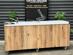 Brand New Stainless Steel Commercial Coffee Cart 200cm with the Works in Natural Oak