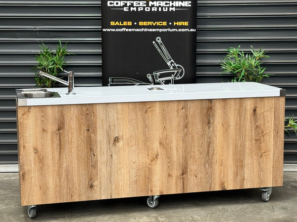 Brand New Stainless Steel 200cm Coffee Cart with the Works - Natural Oak