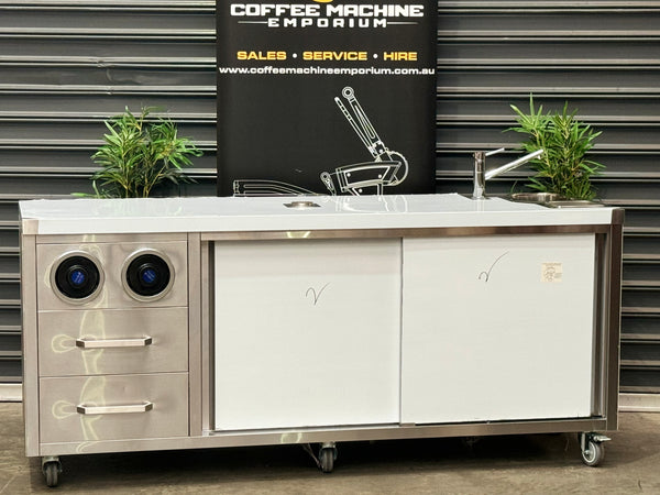 Brand New Stainless Steel 200cm Coffee Cart with the Works - Natural Oak