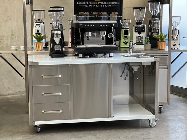 Brand New Stainless Steel 160cm Coffee Cart - Sanremo Zoe Compact Package