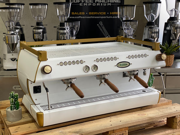 La Marzocco GB5 3 Group Coffee Machine - White & Gold