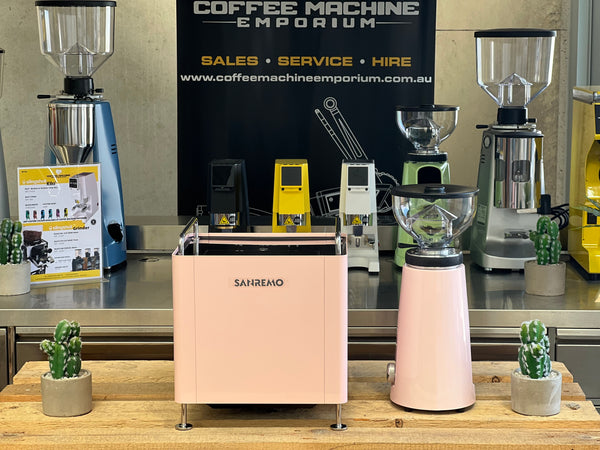 Brand New Sanremo Cube 1 Group Coffee Machine & AllGround Grinder Package - Candy Pink